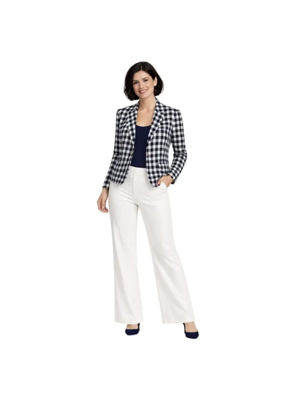 NWT Tommy Hilfiger Size 10 Navy & White Plaid Blazer Cotton-Polyester Blend - Picture 1 of 16